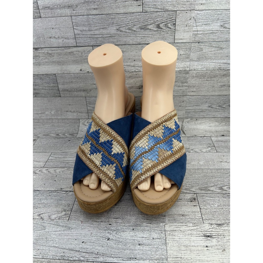 Spring Step Blue Leather Woven‎ Platform Sandals Italy Sz EU 41 US 10 Women